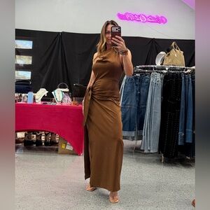 Chic One Shoulder Brown Dress